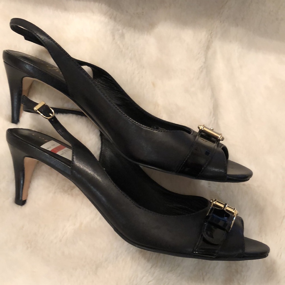 NWT! COLE HAAN OPEN TOE BLACK LEATHER PUMPS 👠 - Picture 4 of 8